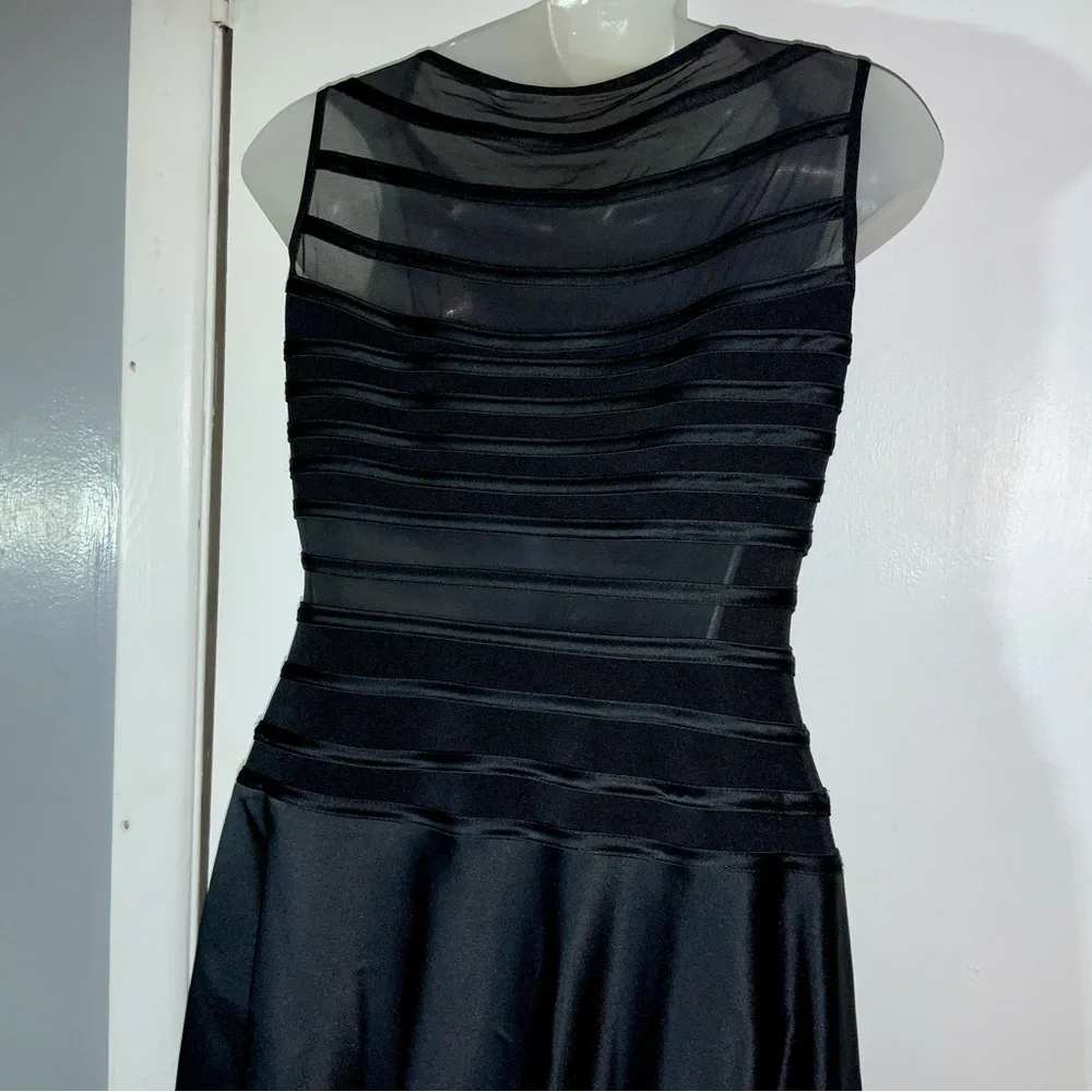 Black Sleeveless Taffeta Long Gown Dress Sz 6 Peekaboo bodice - Picture 15 of 15